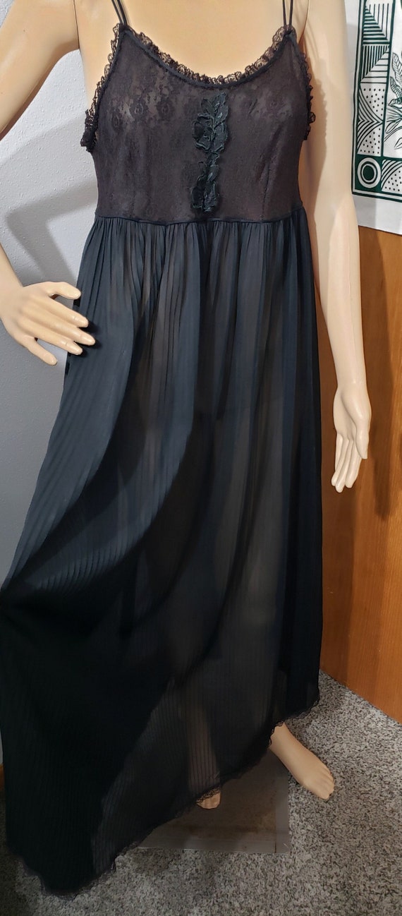 50s Black Sheer Pleated Nightgown, MD/LG