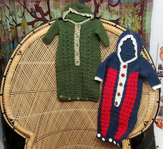 Vintage Hand Knit Baby Bunting Bags, Choose or Both