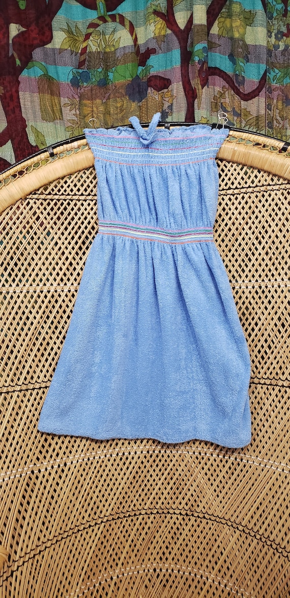 blue terry cloth dress Beach Terry Collared Pearl Trim Dress - Splash Blue