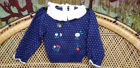 80s Flower Embroidered Girls Sweater, 2T - image 4