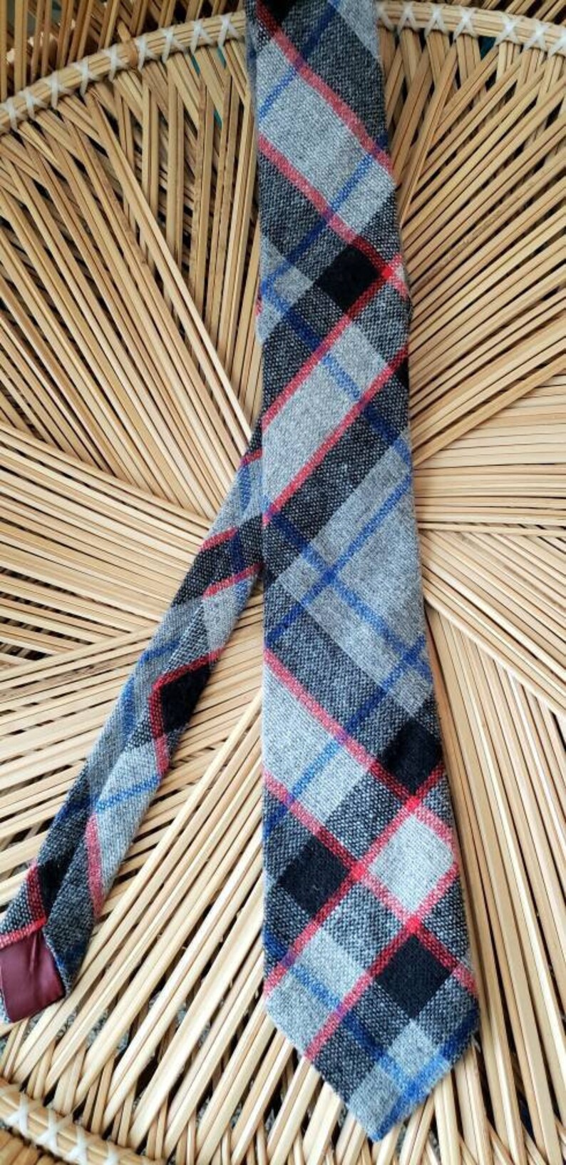 Vintage Fox Hill Tie Vintage Plaid Tie Wool Necktie 60s Wool Plaid Necktie By Fox Hill