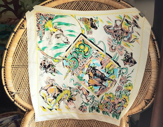 50s Toros Silk Scarf, Vintage Spainish Scarf, Bull
