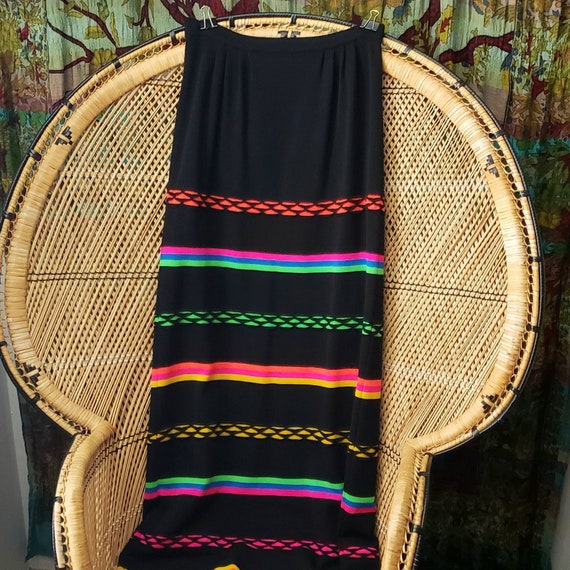 60s Black & Neon Striped Wool Maxi Skirt By Banff… - image 1