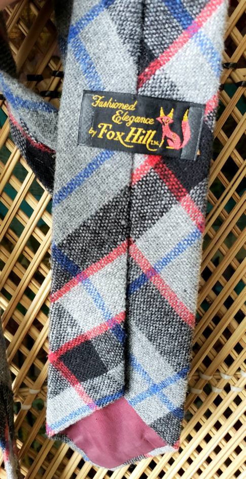 Vintage Fox Hill Tie Vintage Plaid Tie Wool Necktie 60s Wool Plaid Necktie By Fox Hill