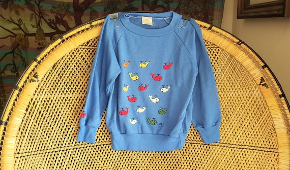 70s Kids Blue Fish Sweatshirt By Shirlee Designs,