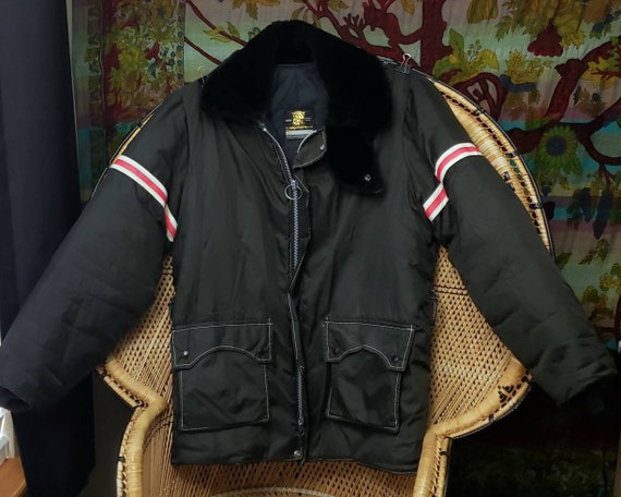 70s Men's Black Winter Coat By Stearns, Vintage St