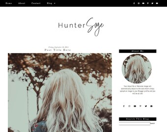 Black and White Blogger Theme - Blog Template - Mobile Responsive Blogger Template - Simple Blogger Template - Instant Download