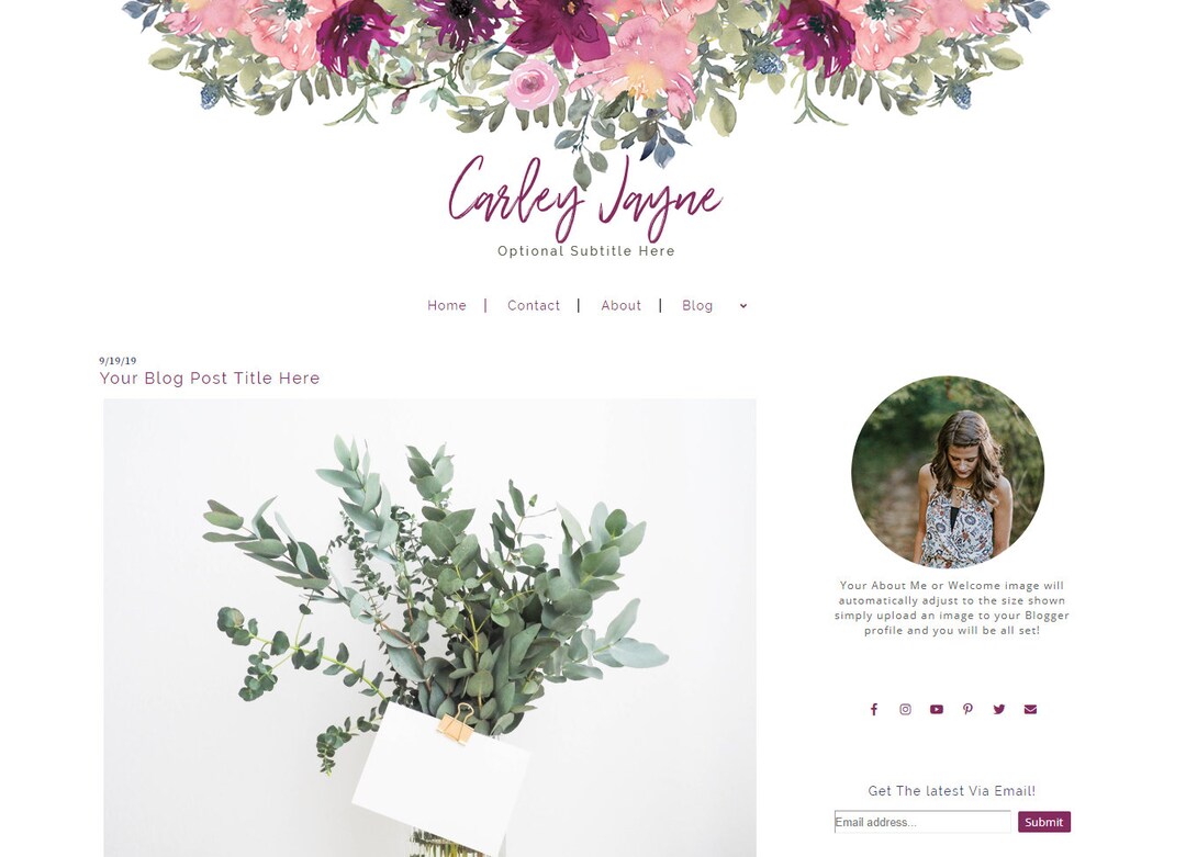 Pink Blog Emplae Flower Blogger Theme - Pink Blog Template - Mobile Responsive Blogger ...