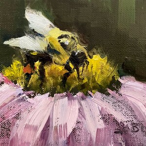Original Oil Painting, Fine Art, Art, Bumble Bee, Flower, Yellow, Bee, Nature, Beauty, Insect, Gift, Unique, One-of-a-kind,