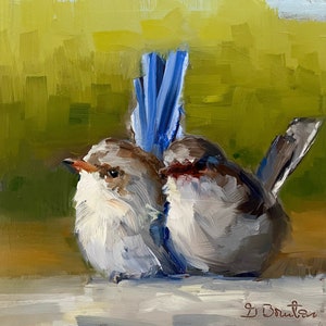 Original Oil Painting, Birds, Bird Art, Fine art, Small, Square 6"x6" Gift, Unique, Nature, Bird lover, Impressionism,