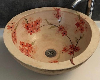 Lavabo de cerámica amorfa Sakura – Lavabo de encimera hecho a mano – 15×20×45 cm