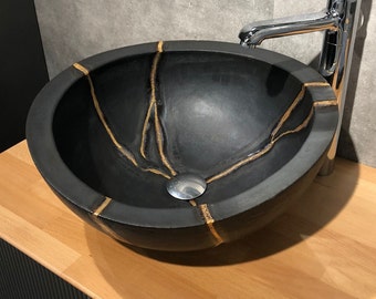 Elegant Kintsugi Inspired Ceramic Sinks – Handcrafted Beauty Celebrating Imperfections – 15×20×45 cm