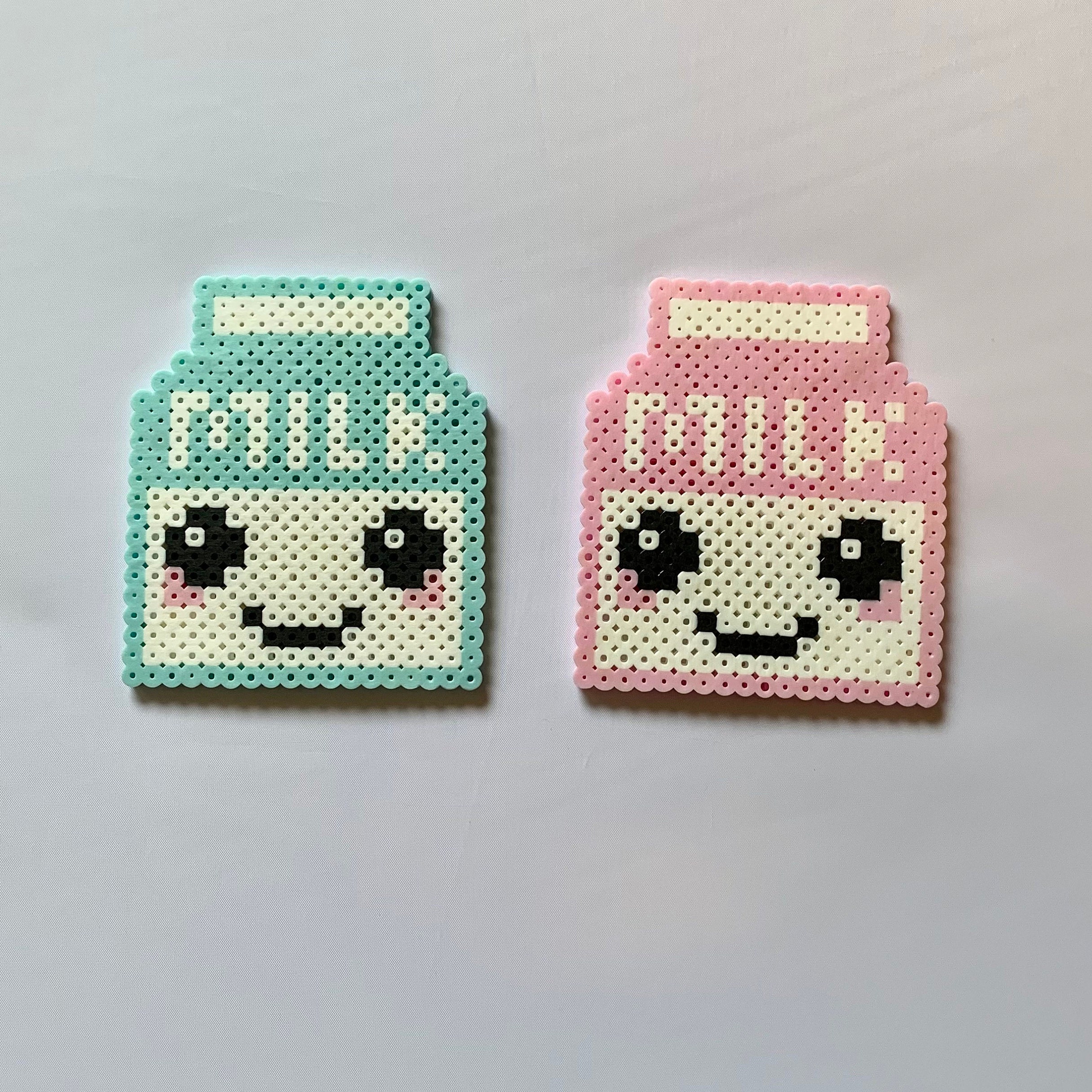 Blue and Pink Kawaii Perler Bead Milk Containers Etsy