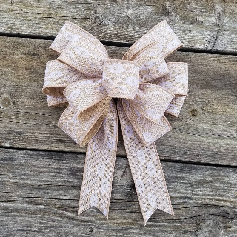 12 inch wired edge Burlap Bow big wreath bow wedding bow Etsy