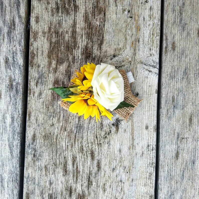 Sunflower and rose wrist corsage wedding corsage spring Etsy