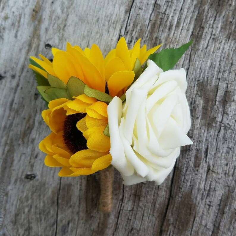 Sunflower and rose boutonniere wedding boutonniere summer Etsy