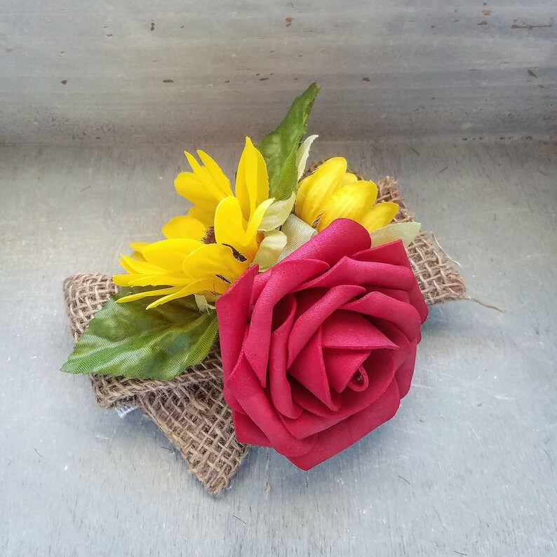Sunflower and rose wrist corsage wedding corsage spring Etsy