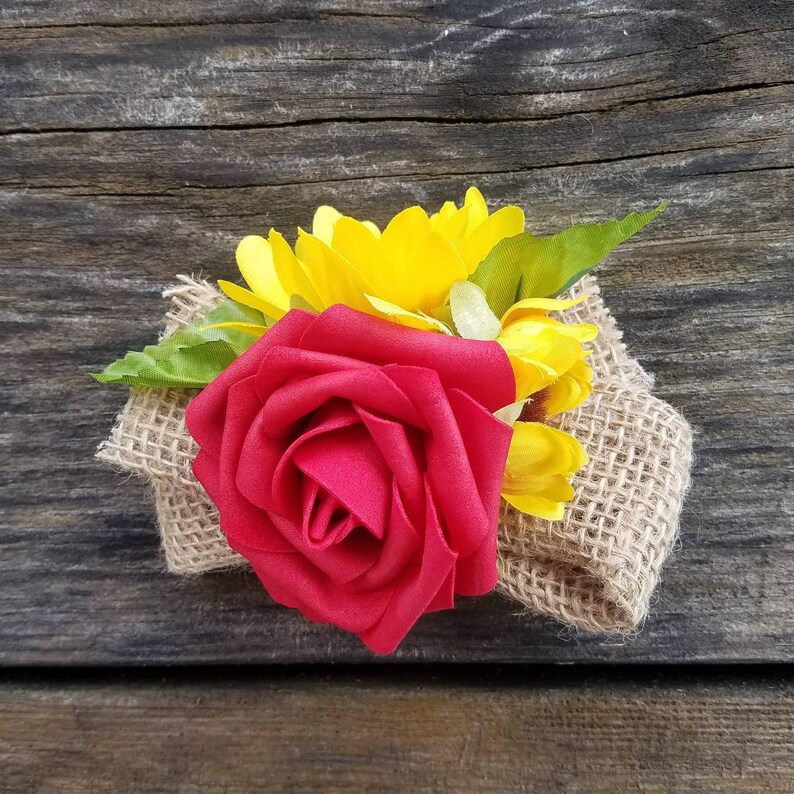 Sunflower and rose wrist corsage wedding corsage spring Etsy