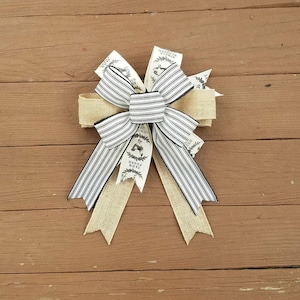 Black farmhouse wreath bow black ticking, farm fresh wreath bow, 12 inch wide farmhouse bow, black farmhouse wreath bow, simply blessed bow