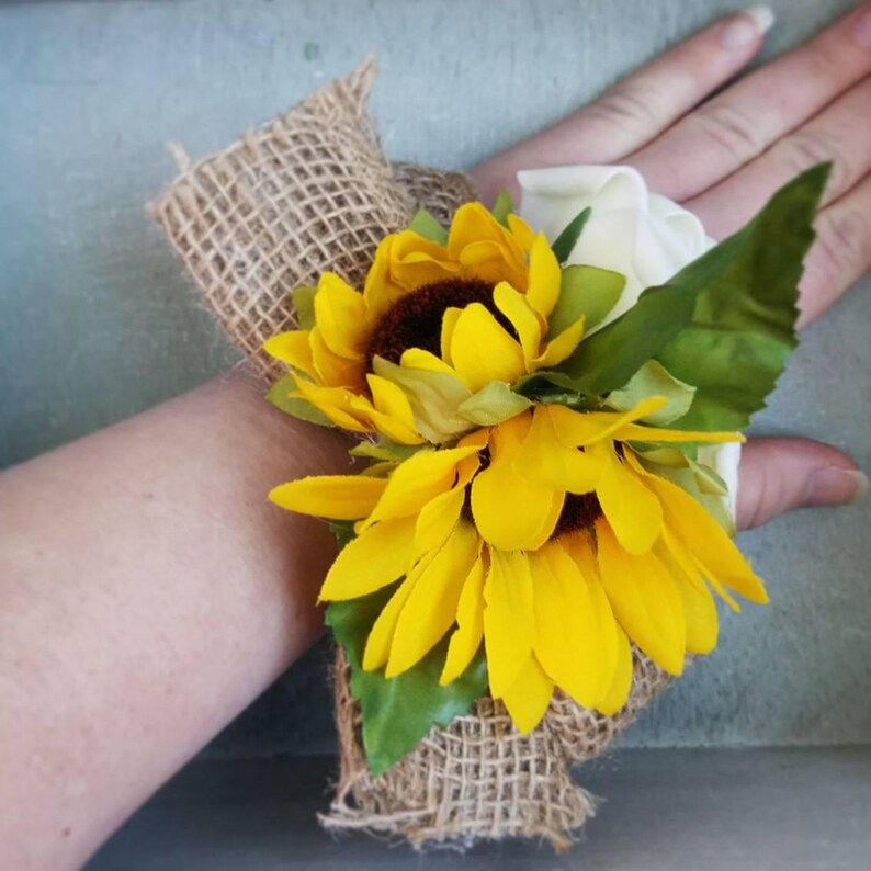 Sunflower and rose wrist corsage wedding corsage spring Etsy