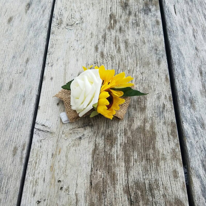 Sunflower and rose wrist corsage wedding corsage spring Etsy