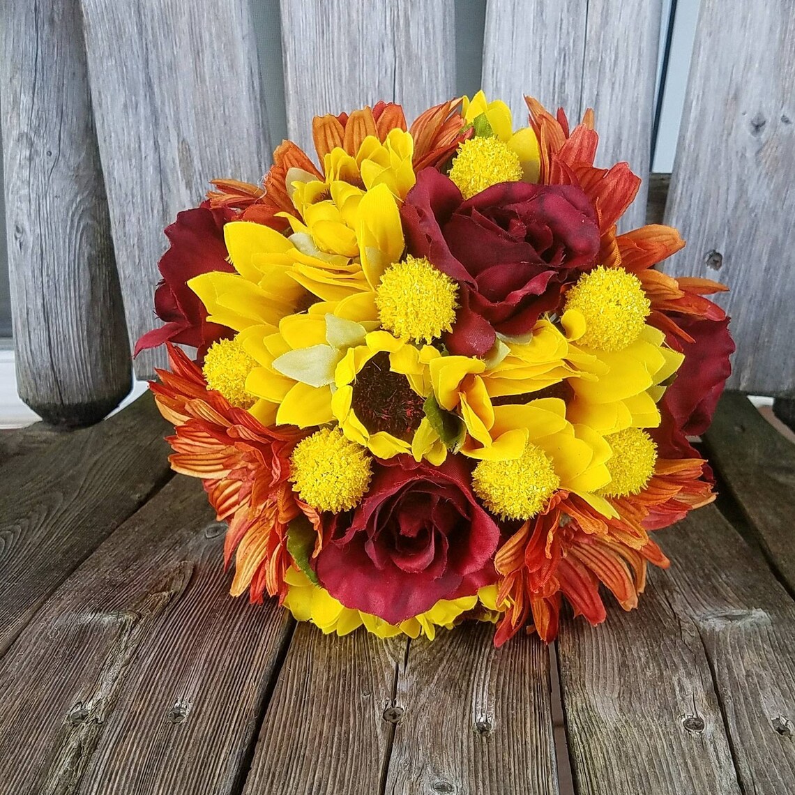 Sunflower craspedia burgundy rose and orange daisy wedding Etsy