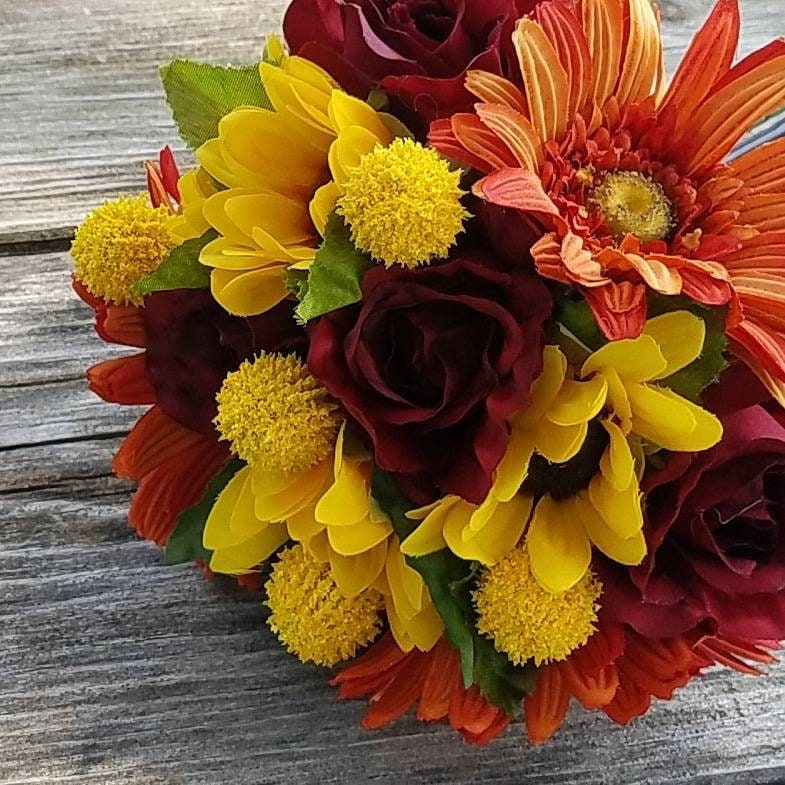 Sunflower craspedia burgundy rose and orange daisy wedding Etsy