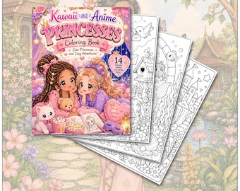 Kawaii Fantasy Princess Coloring Page  | Instant Download PDF | Fairy Tale | Printable