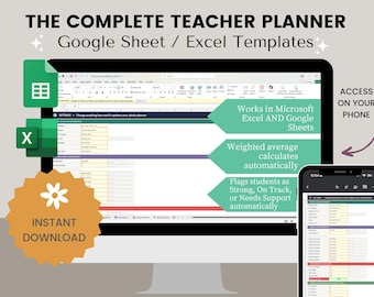 The Complete TEACHER PLANNER SPREADSHEET | Grades · Attendance · Lesson Plans · Seating Chart | Excel | K-12 + University