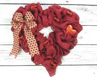 Red Heart Valentine Wreath, Burlap Valentine's Wreath, Heart Shaped Wreath, Valentine's Day Decor, Valentine's Wreath, Burlap Heart Wreath