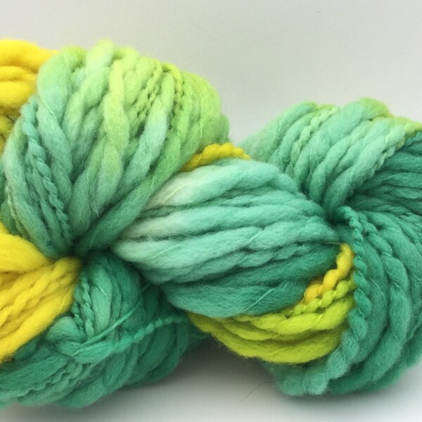 Hand Dyed Yarn, 100% Merino Wool, Super Bulky Weight, Growth, Yellow and Green