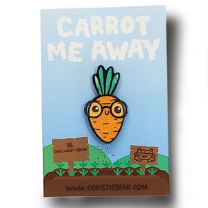 Carrot Me Away - Kawaii Carrot with Glasses, Soft Enamel Pin with Epoxy & Glitter