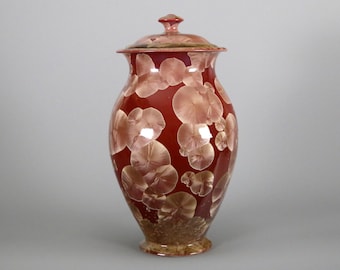Crystalline Champagne on Red Lidded Jar / Urn #8619