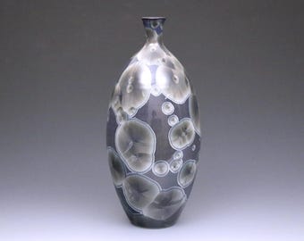 Crystalline Silver On Grey Vase #8561