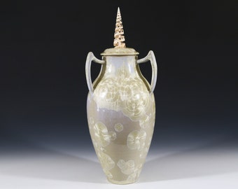 Crystalline Yellow Cream on White to Faded Yellow Sparkly Glittery Background Lidded Jar 8053