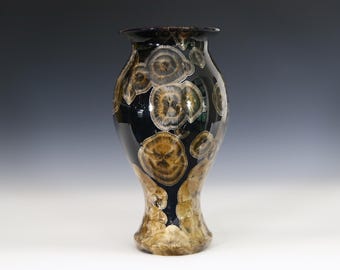 Crystalline Yellow on Black Vase #8370