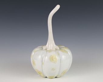 Crystalline Soft Yellow on White Ceramic Pumpkin with White Stem #8276