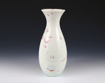 Crystalline Red Light Mint Green on White Cream Vase #7771
