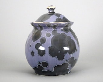 Crystalline Charcoal Gray on Periwinkle Lavender Lidded Moon Jar / Urn #8624