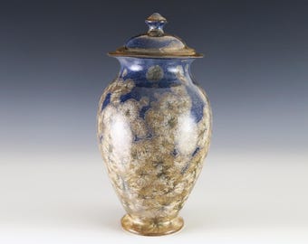 Crystalline Yellowish on Bluish Purply Lidded Jar Vase #8343
