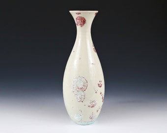 Crystalline Red Light Mint Green on White Cream Vase #0365