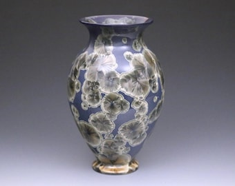 Crystalline Ivory Gold on Blue Plum Vase #8750