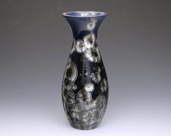 Crystalline Silver On Blue Black Fade Vase #8589