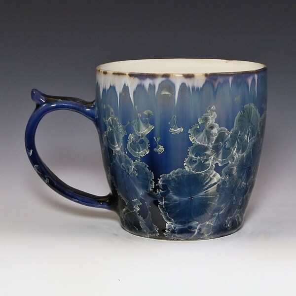 Crystalline 18 oz Mug Silver Gunmetal Gray Dark Blue Black (Moonlight Glaze Variation) Fade with Glossy White Big Cup #9803