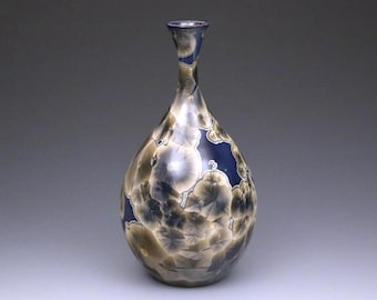 Crystalline Ivory Gold on Blue Plum Vase #8753