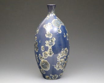 Crystalline Ivory Gold on Periwinkle Vase #8558