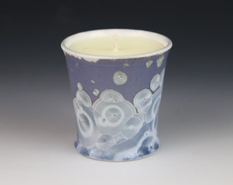 Soy Candle Crystalline 5 oz Cup Ice Blue Purple Silver Gray with White Tumbler Brewed Jasmine Scented #8318