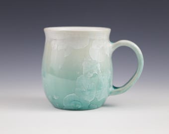 Crystalline 14 oz Mug Icy White to Pastel Mint Green Light Turquoise Fade with White Cup #8463