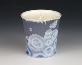 Soy Candle Crystalline 5 oz Cup Ice Blue Purple Silver Gray with White Tumbler Sea Salt Blossom Scented #8312