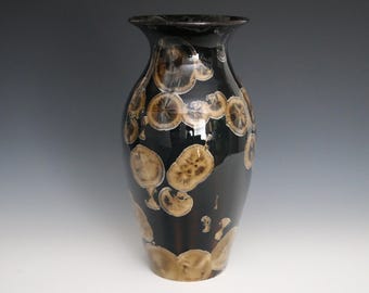Crystalline Yellow on Black Brown Fade Vase #8355